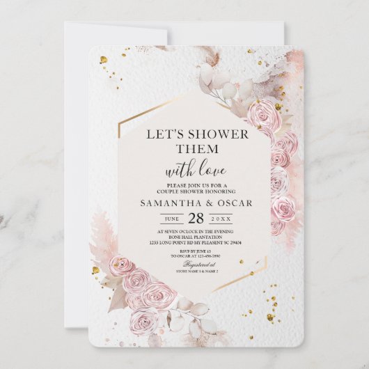 Eleganter Pastellrosa Blumenrahmen Extravagant Einladung (Vorderseite)