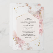 Eleganter Pastellrosa Blumenrahmen Extravagant Einladung (Vorne/Hinten)