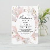 Eleganter Pastellrosa Blütenrahmen und Goldtropfen Einladung (Stehend Vorderseite)