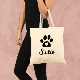 Eleganter Paw Print mit Herz und individuellem Nam Tragetasche