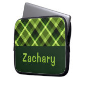 Eleganter Pea Green Kariert Monogram Laptop Sleeve (Vorderseite Links)