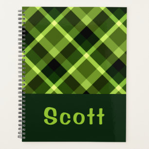 Eleganter Pea Green Kariert Monogram Planer