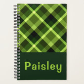 Eleganter Pea Green Kariert Monogram Small Planner Planer (Vorderseite)
