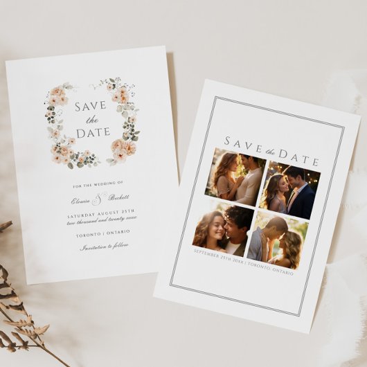 Eleganter Peach and Sage Floral Save the Date Einladung