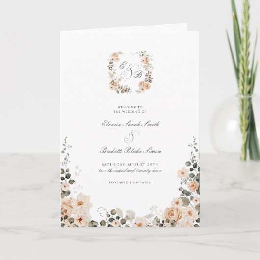 Eleganter Peach and Sage Garden Wedding geklappt Programm (Vorderseite)