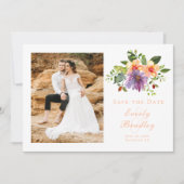 Eleganter Peach Floral Foto QR Code Save the Date Einladung (Vorderseite)