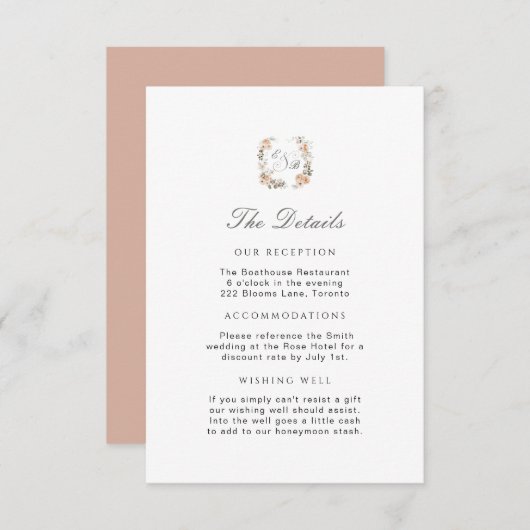 Eleganter Peach Floral Garden Hochzeitsszenario Be Begleitkarte (Vorne/Hinten)