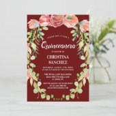 Eleganter Peach Garden Floral Quinceañera Geburtst Einladung (Stehend Vorderseite)