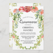 Eleganter Peach Garden Floral Quinceañera Geburtst Einladung (Vorne/Hinten)