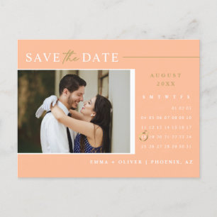 Eleganter Peach Gold Save the Date Kalender QR Cod Postkarte