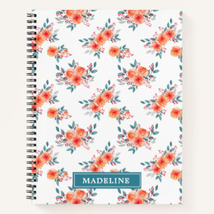 Eleganter Peach & Green Floral Personalisiert Notizblock