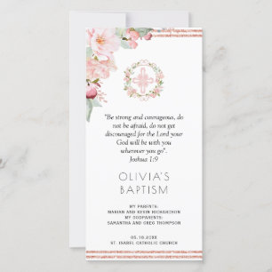 Eleganter Peach, Mint Floral Taufen Lesezeichen Ge Dankeskarte
