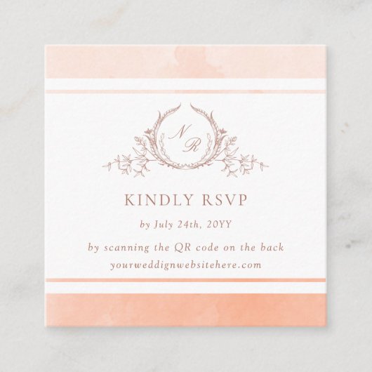 Eleganter Peach Monogram UAWG und QR Code Begleitkarte (Vorderseite)