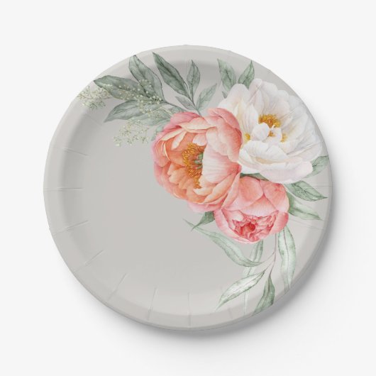 Eleganter Peach und Elfenbeinflora Pappteller (Vorderseite)