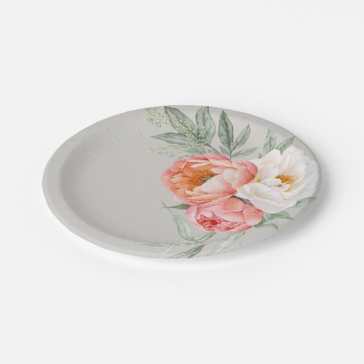 Eleganter Peach und Elfenbeinflora Pappteller (Schrägansicht)