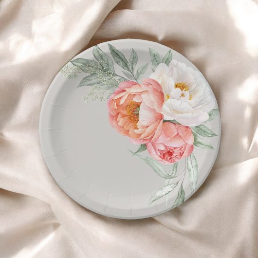 Eleganter Peach und Elfenbeinflora Pappteller