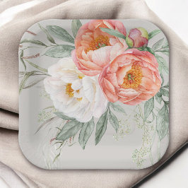 Eleganter Peach und Elfenbeinflora Pappteller