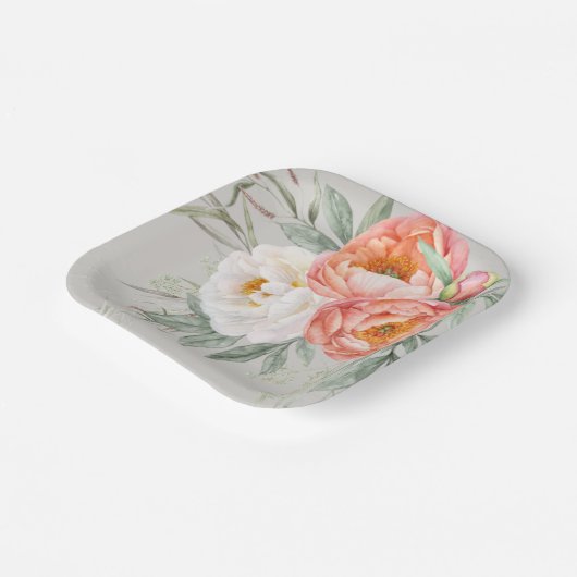 Eleganter Peach und Elfenbeinflora Pappteller (Gewinkelt)