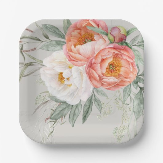 Eleganter Peach und Elfenbeinflora Pappteller (Vorderseite)