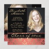 Eleganter Peach- und Gold Damask Abschluss Ankündigung (Vorne/Hinten)