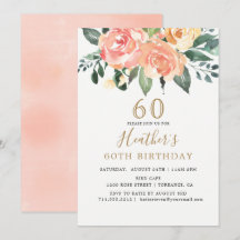 Eleganter Peach und Gold Floral 60. Geburtstag