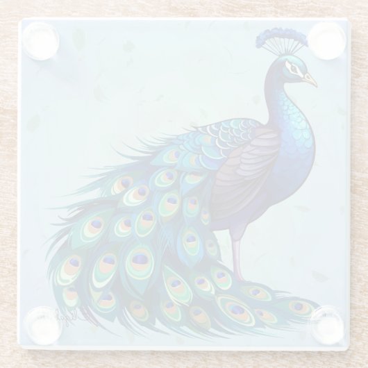 Eleganter Peacock Design Glass Untersetzer (Rückseite)
