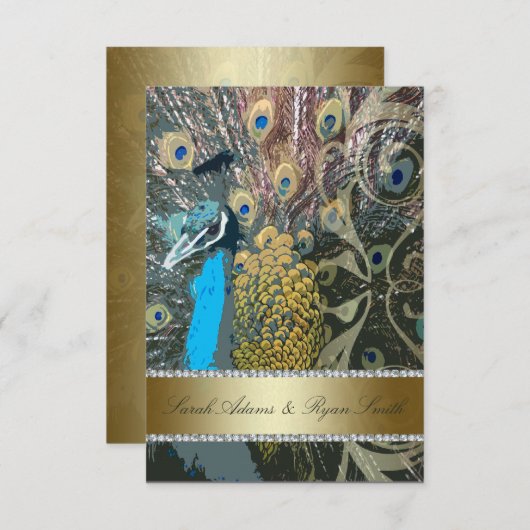 Eleganter Peacock Gold Empfang Einladung (Vorne/Hinten)