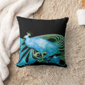 ELEGANTER PEACOCK IN AQUE BLAU Aquamarin Black Kissen (Decke)