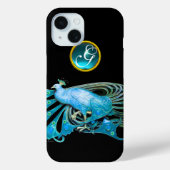 ELEGANTER PEACOCK IN BLAU, AQUAMARINMONOGRAMM Case-Mate iPhone HÜLLE (Rückseite)