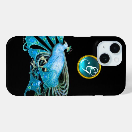 ELEGANTER PEACOCK IN BLAU, AQUAMARINMONOGRAMM Case-Mate iPhone HÜLLE (Rückseite (Horizontal))
