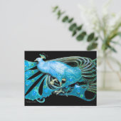 ELEGANTER PEACOCK IN BLAU SCHWARZ AQUAMARIN POSTKARTE (Stehend Vorderseite)