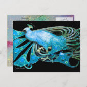 ELEGANTER PEACOCK IN BLAU SCHWARZ AQUAMARIN POSTKARTE (Vorne/Hinten)