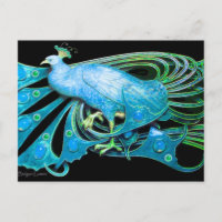 ELEGANTER PEACOCK IN BLAU SCHWARZ AQUAMARIN