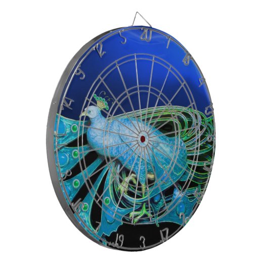 ELEGANTER PEACOCK IN BLAUE DARTSCHEIBE (Vorderseite Links)