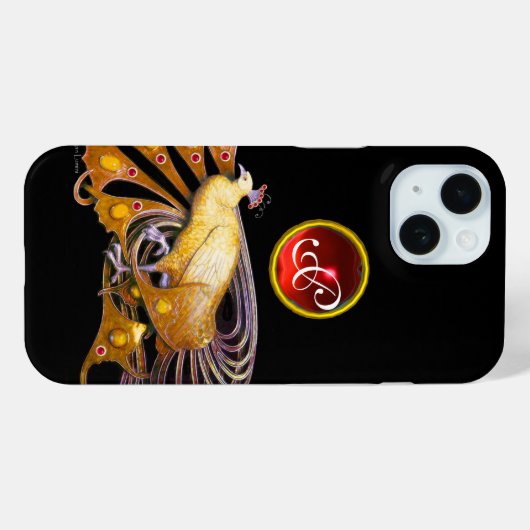 ELEGANTER PEACOCK IN GELB, RUBY MONOGRAM Case-Mate iPhone HÜLLE (Rückseite (Horizontal))