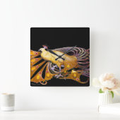 ELEGANTER PEACOCK IN GELB UND SCHWARZ QUADRATISCHE WANDUHR (Zuhause)