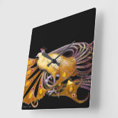 ELEGANTER PEACOCK IN GELB UND SCHWARZ QUADRATISCHE WANDUHR (Winkel)