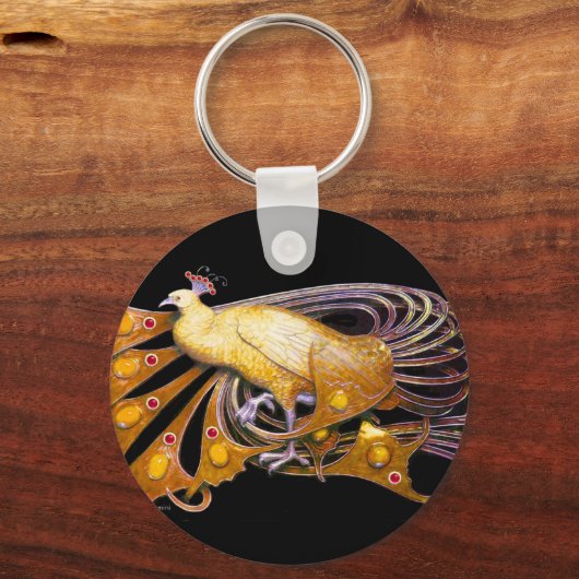 ELEGANTER PEACOCK IN GELB UND SCHWARZ SCHLÜSSELANHÄNGER (Rückseite)