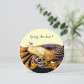 ELEGANTER PEACOCK IN GELBLICHEM SCHWARZKREIS EINLADUNG (Stehend Vorderseite)