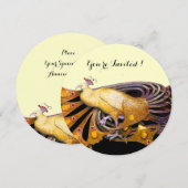 ELEGANTER PEACOCK IN GELBLICHEM SCHWARZKREIS EINLADUNG (Vorne/Hinten)