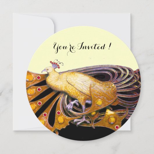 ELEGANTER PEACOCK IN GELBLICHEM SCHWARZKREIS EINLADUNG (Vorderseite)