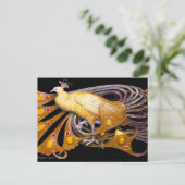 ELEGANTER PEACOCK IN GELBSCHWARZ POSTKARTE (Stehend Vorderseite)