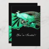 ELEGANTER PEACOCK IN GRÜN UND SCHWARZ EINLADUNG (Vorne/Hinten)