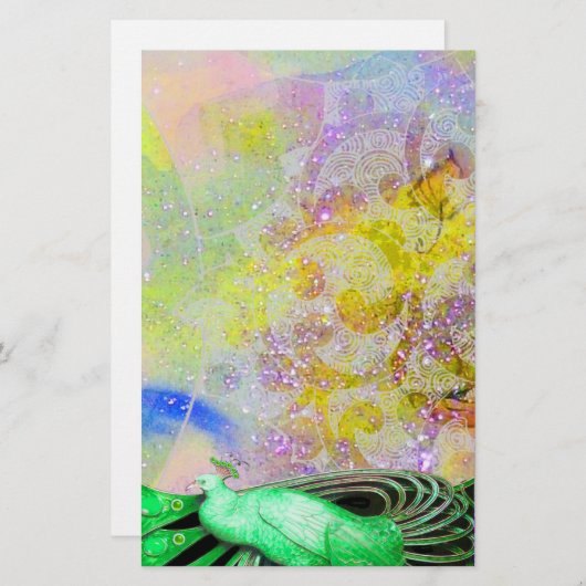 ELEGANTER PEACOCK IN GRÜNEN GARKLING GELBE LILA BRIEFPAPIER (Vorne/Hinten)
