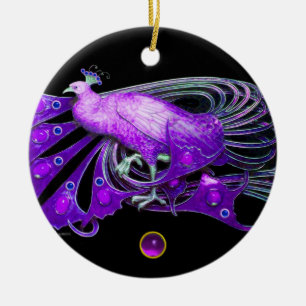 ELEGANTER PEACOCK IN LILA AMETHYST KERAMIKORNAMENT