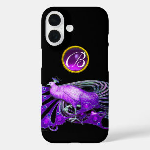 ELEGANTER PEACOCK IN LILA, AMETHYST MONOGRAMM iPhone 16 HÜLLE