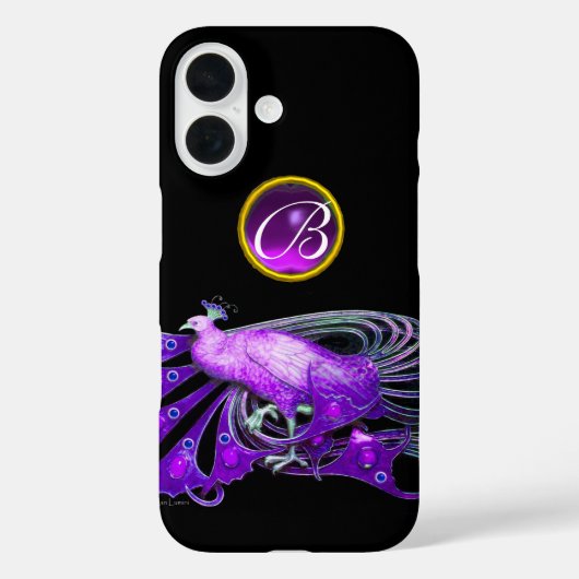 ELEGANTER PEACOCK IN LILA, AMETHYST MONOGRAMM Case-Mate iPhone HÜLLE (Rückseite)