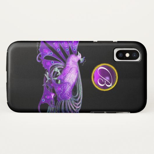 ELEGANTER PEACOCK IN LILA, AMETHYST MONOGRAMM Case-Mate iPhone HÜLLE (Rückseite (Horizontal))