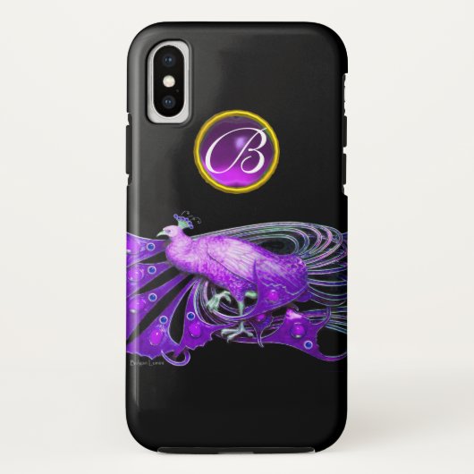 ELEGANTER PEACOCK IN LILA, AMETHYST MONOGRAMM Case-Mate iPhone HÜLLE (Rückseite)