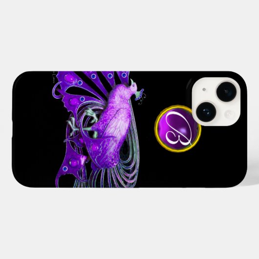 ELEGANTER PEACOCK IN LILA, AMETHYST MONOGRAMM Case-Mate iPhone HÜLLE (Rückseite (Horizontal))